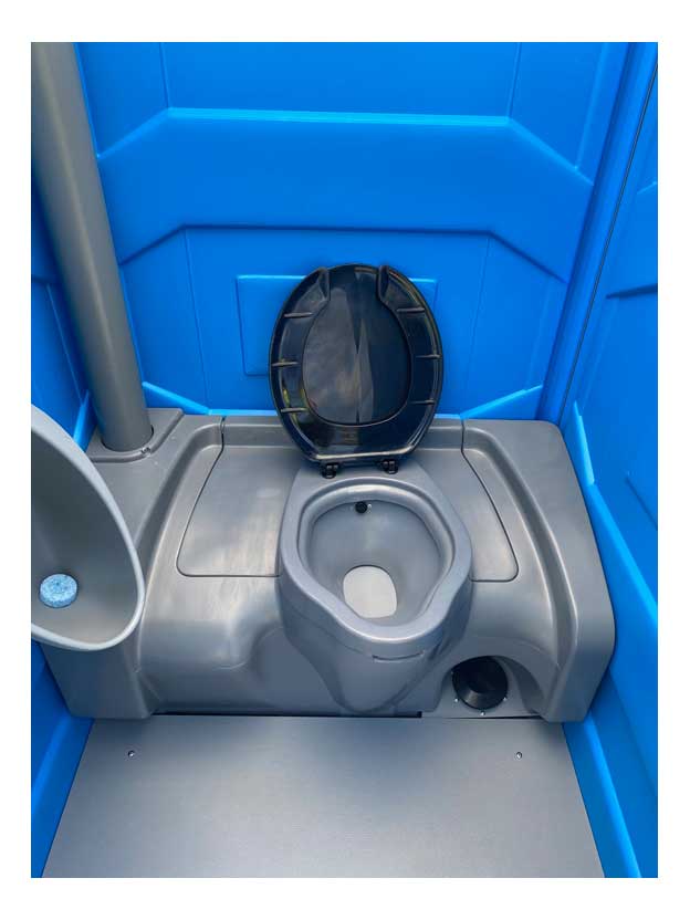 Interior of a polyjohn flushing portable toilet